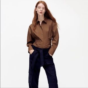 Zara fitted Long Sleeve poplin button up body suit